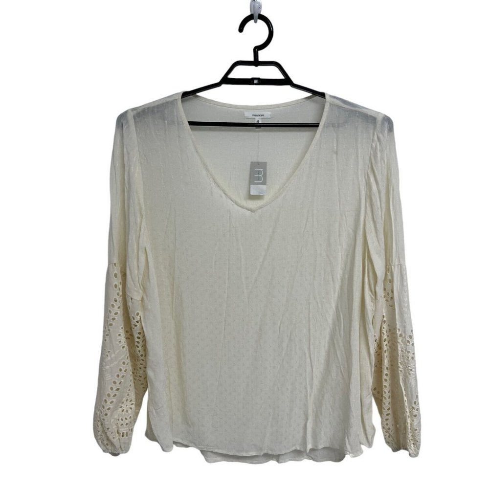 Maurice Women's Long Sleeve Sheer White V-Neck High-Low Blouse Size 1 (16/18)